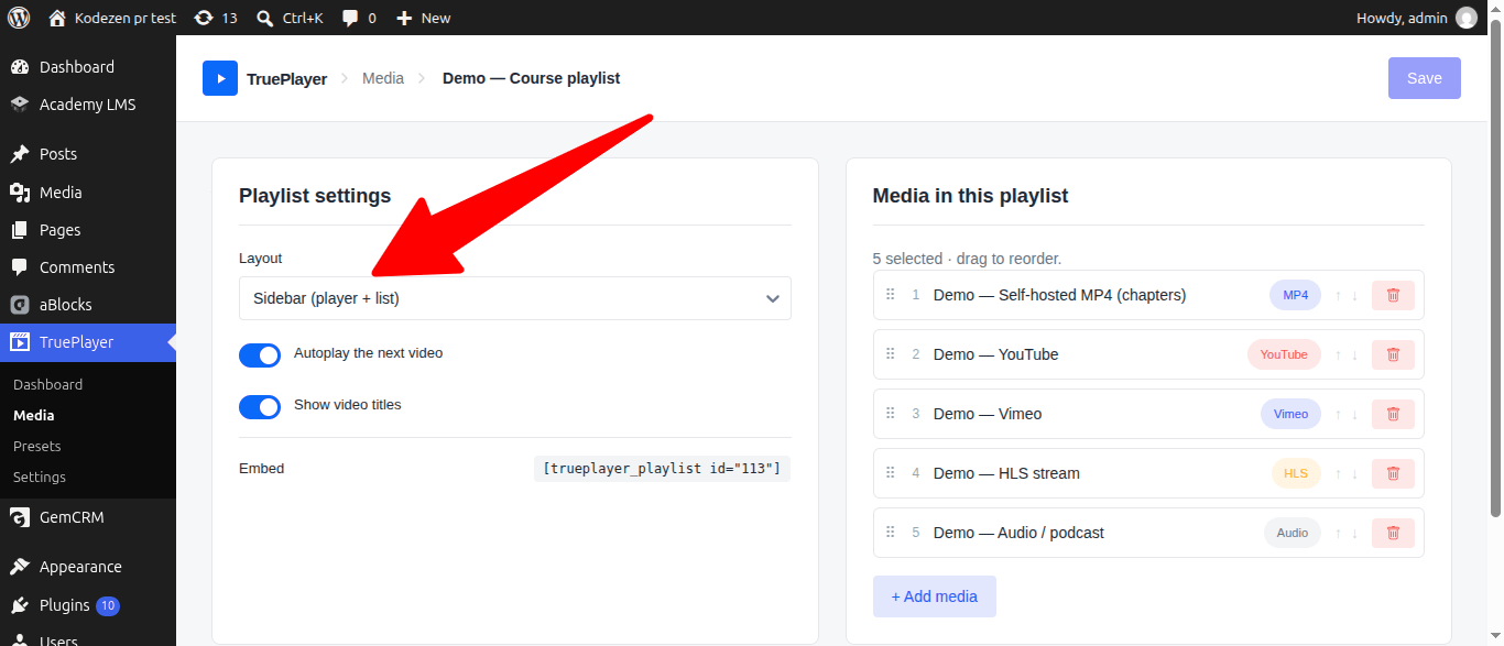 Playlist Settings
