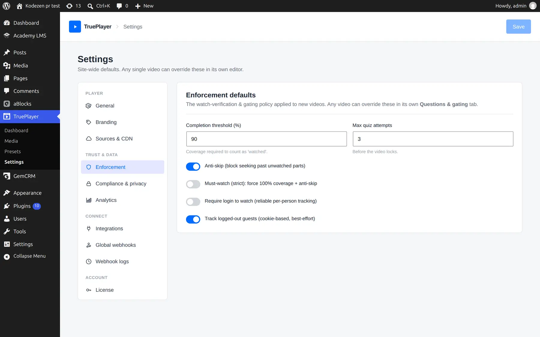 Enforcement Settings Enforcement Settings