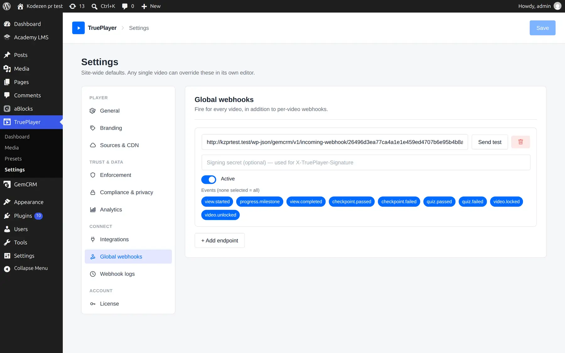 Global webhooks